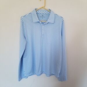 NEW Renwick Golf Polo Shirt Long Sleeve Striped Polyester Made In Peru FLAW